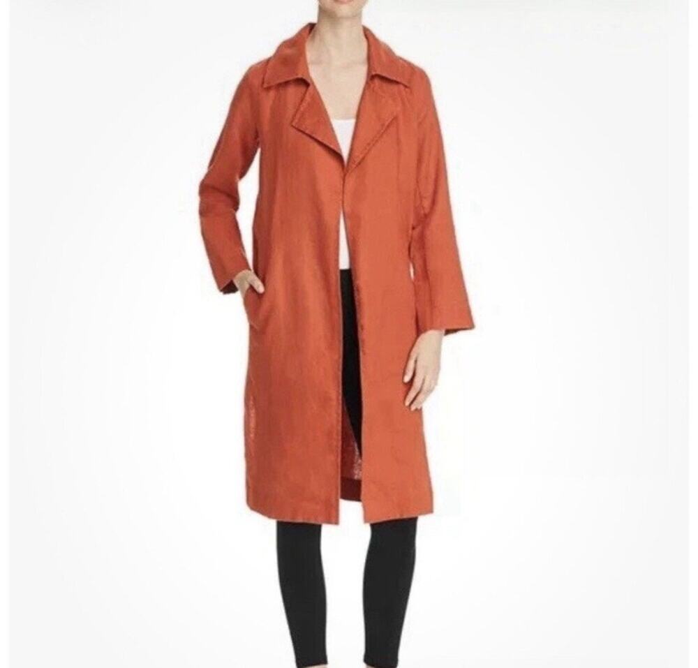 Womens Eileen Fisher Heavy Organic Linen Trench Coat Burnt Orange Size XL EUC!